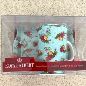 💙ROYAL ALBERT💙bone china mug, melamine snack tray & tea bag holder.